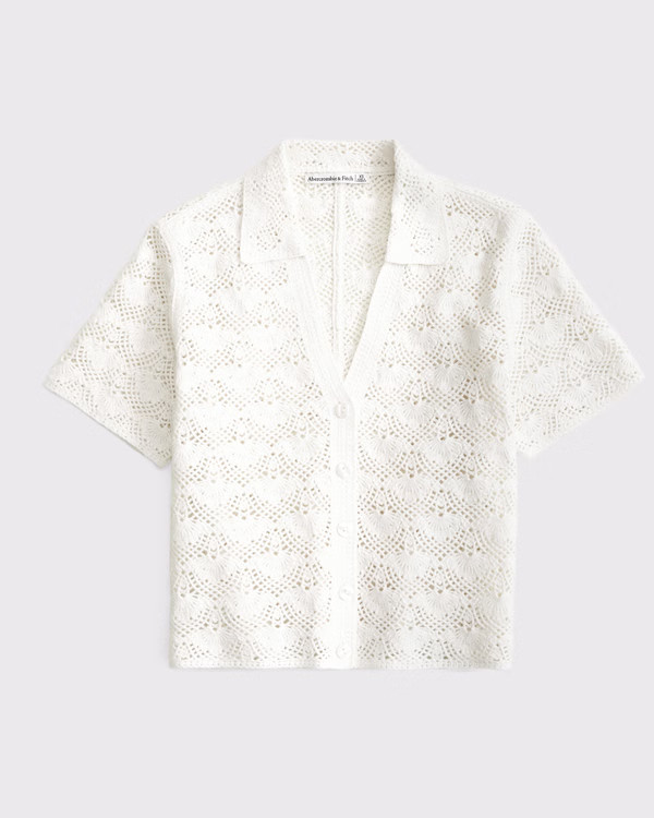 Women's Short-Sleeve Crochet-Style Polo | Women's Tops | Abercrombie.com | Abercrombie & Fitch (US)