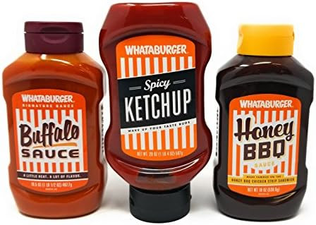 WHATABURGER Sauce Bundle ( 20 oz Spicy Ketchup Bottle , 16.5 Oz Buffalo Sauce, 19 oz Honey BBQ) S... | Amazon (US)