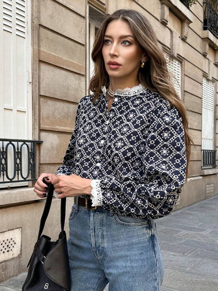 Pariaura French Embroidered Lace Blouse | SHEIN