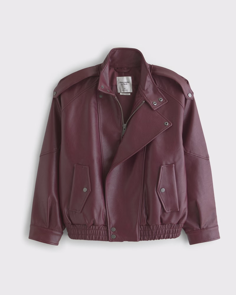 Relaxed Mockneck Vegan Leather Bomber Jacket | Abercrombie & Fitch (US)