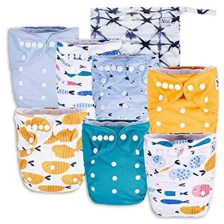 Reel Me in Baby Cloth Pocket Diapers 7 Pack, 7 Bamboo Inserts, 1 Wet Bag by Nora's Nursery | Walmart (US)