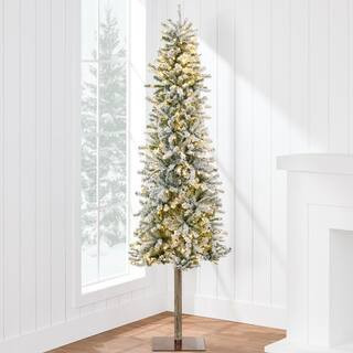 Best Choice Products 7.5 ft. Pre-Lit LED Flocked Pencil Alpine Artificial Christmas Tree with 350... | The Home Depot