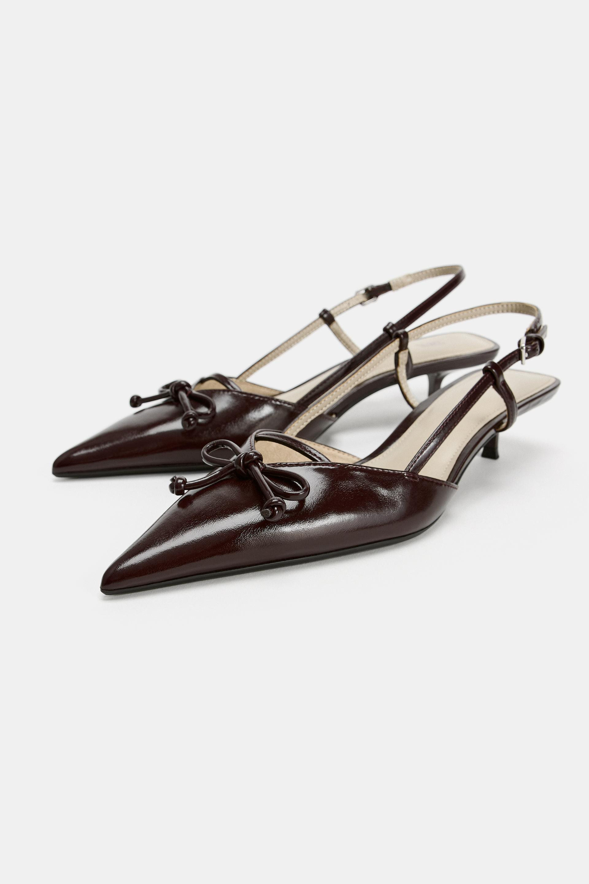 Zara - Bow Slingback Heels - Burgundy Red - 6½ - Woman | Zara US