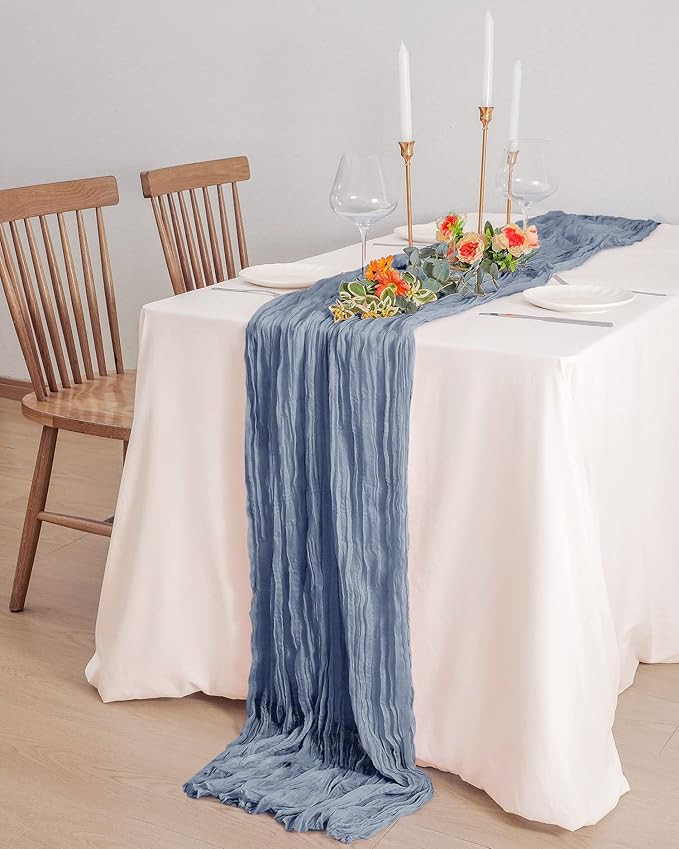 YONOVO 2 Pack Cheesecloth Table Runners, Blue 35 x 120 Inches Gauze Tablecloth 10Ft Burnt Orange ... | Amazon (US)