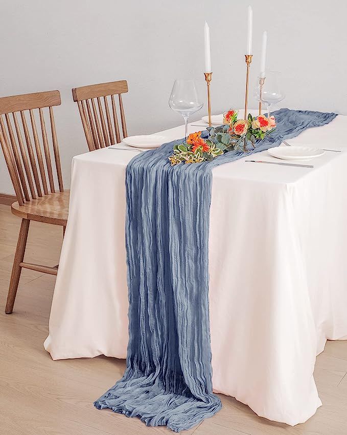 YONOVO 2 Pack Cheesecloth Table Runners, Blue 35 x 120 Inches Gauze Tablecloth 10Ft Burnt Orange ... | Amazon (US)