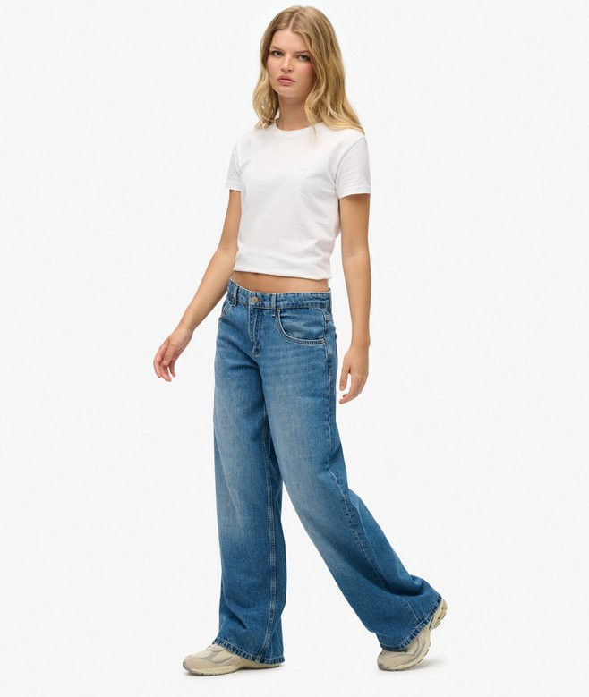 womens Cult Mid Rise Baggy Jeans in Mid Blue Vintage Wash | Superdry UK | Superdry (UK)