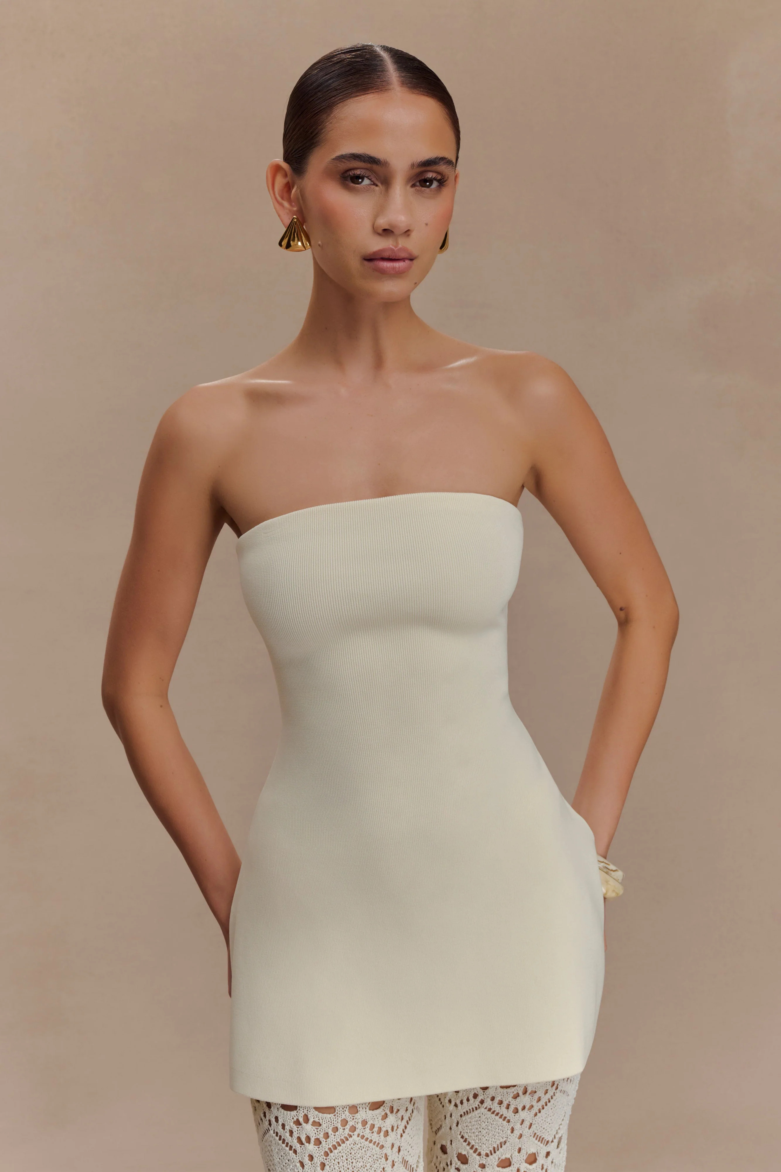 Anette Bandage Knit Strapless Top - Ivory | Meshki (APAC)