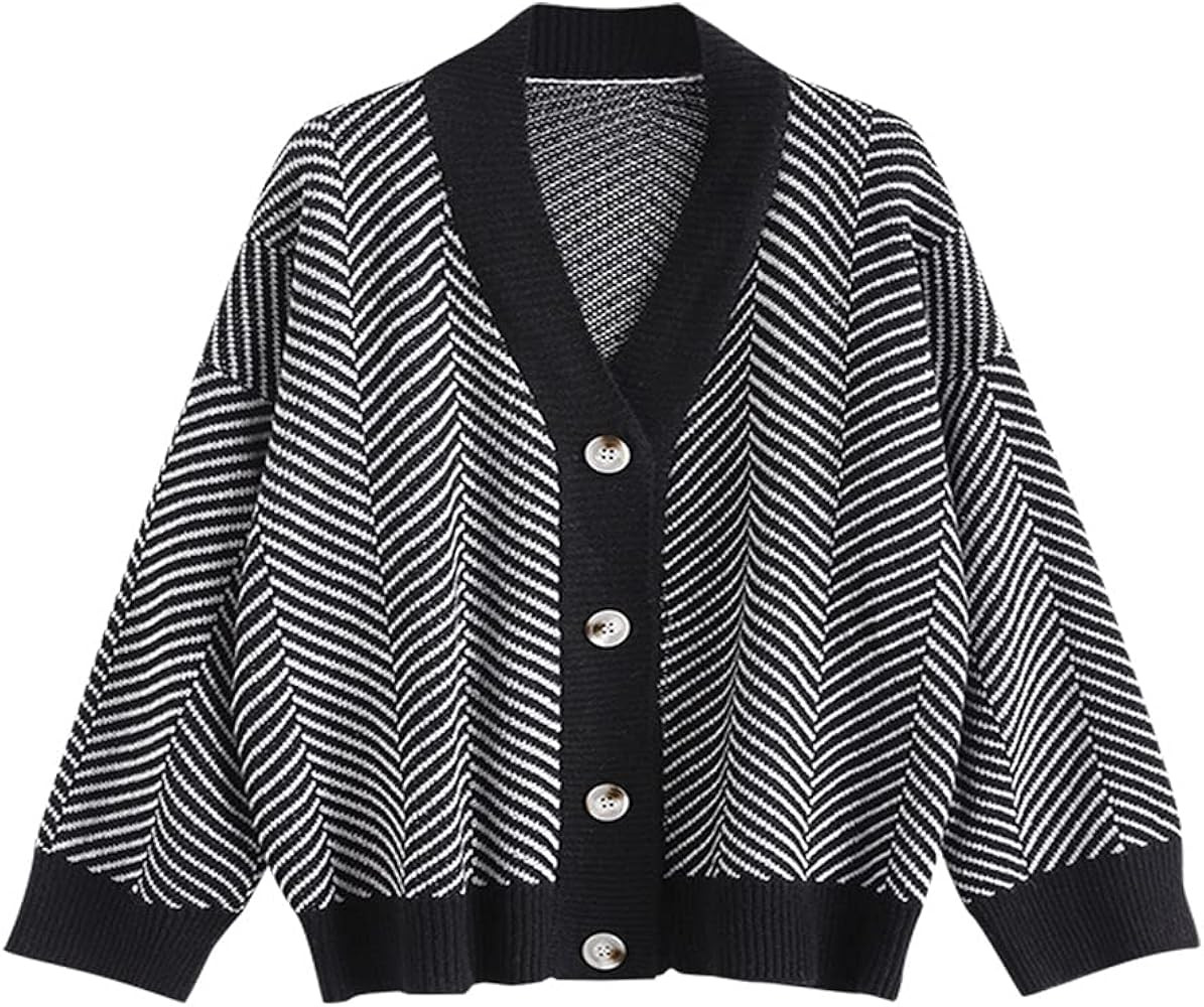 ZAFUL Women's Casual Knit Cardigan Sweater, V Neck Drop Shoulder Button Up Loose Outerwear | Amazon (US)