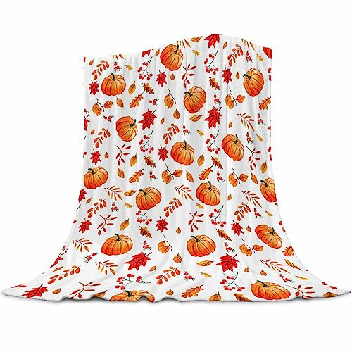 Ultra Soft Fall Throw Blanket with Pumpkins and Maples, Cozy Flannel Fleece Luxury Decoration Blanket for Bed, Sofa and Couch Fall Decorations for Home 60X80 Inches | Amazon (US)