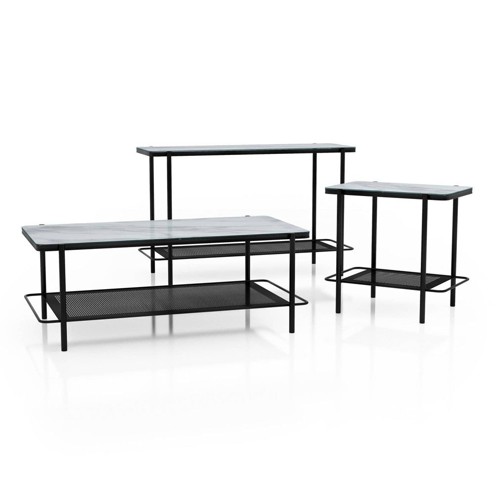 3pc Avalan Contemporary Marble Glass Coffee Table Set Black Coating/White - miBasics | Target