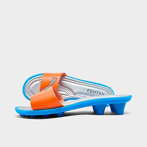 Women's Puma x Fenty Cleat Slide Sandals in Rickie Orange/Racing Blue Size: 8.5 | Finish Line (US)