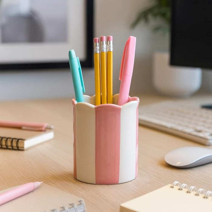 Minimalist Striped Desktop Organizer for Home Decor - Office Accessory for Small Desk, Workspace,... | Amazon (US)