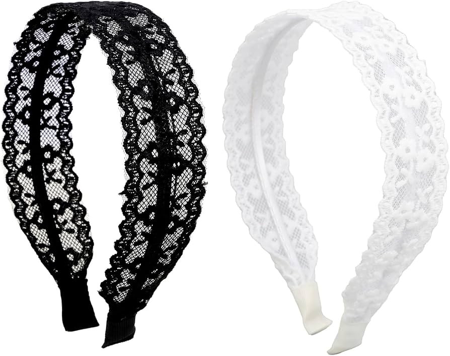 2 Packs Lace Headbands for Women and Girls, Vintage Floral Embroidered Head Bands Fashion Lace Ha... | Amazon (US)