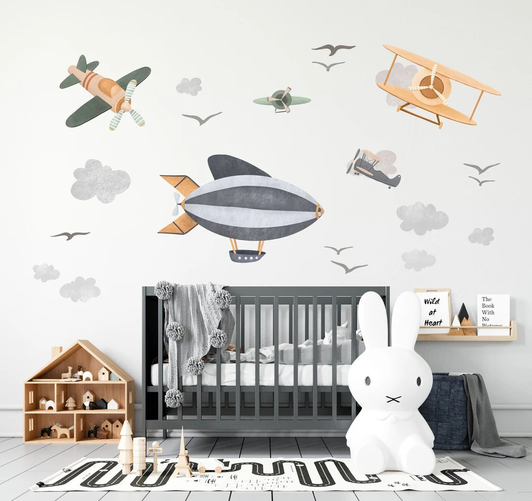 SKYWARDS II Airplane wall decal for Boys / Peel and Stick / Boys bedroom wall sticker | Etsy (US)