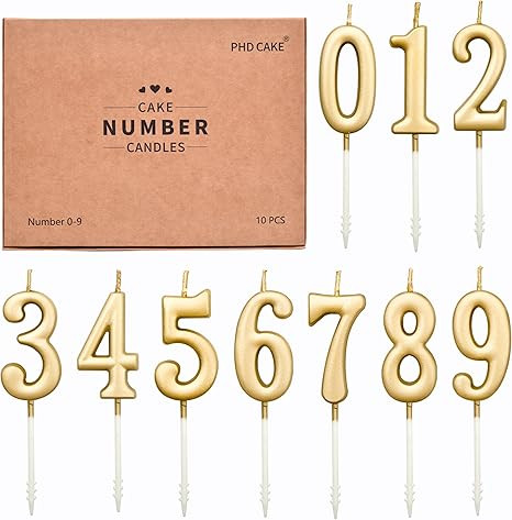 PHD CAKE 10-Pieces Champagne Gold Number Birthday Candles, Cake Numeral Candles Number 0-9 Glitte... | Amazon (US)