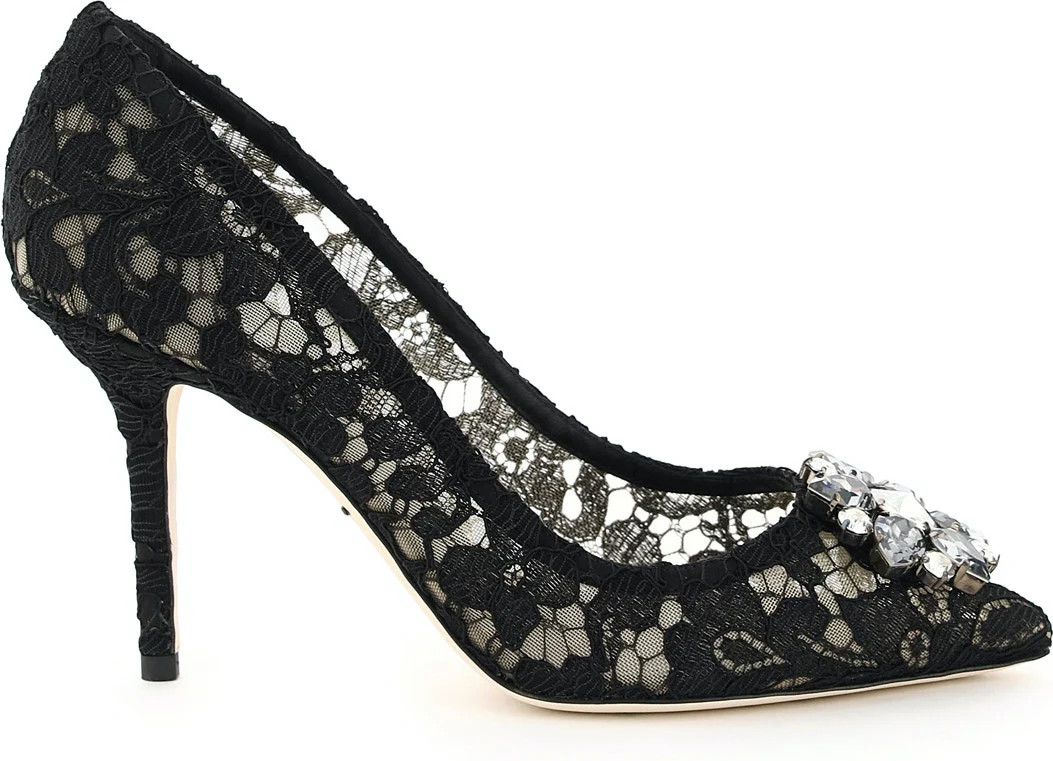 Dolce & Gabbana Women's Lace Bellucci Pumps With Broche in Black | Size 36 | CD0101AL198 | LOZURI