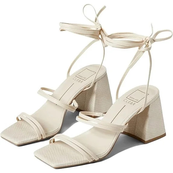 Dolce Vita Paxx Ivory Stella Tie Up Square Open Toe Strappy Block Heeled Sandals (Ivory Stella, 6... | Walmart (US)