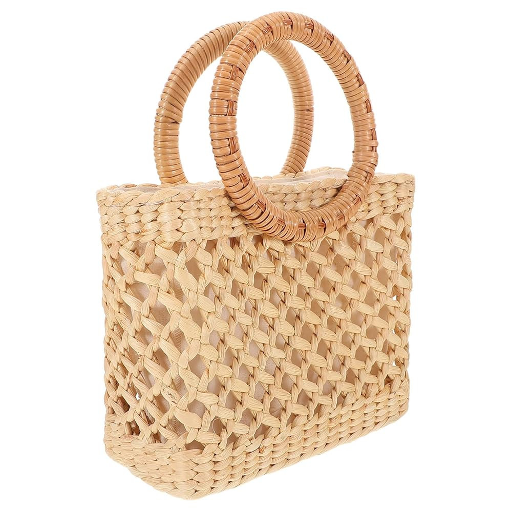 Summer Woven Straw Tote Bag for Women Handmade Beach Purse with Round Top Handle Lightweight Ratt... | Amazon (US)