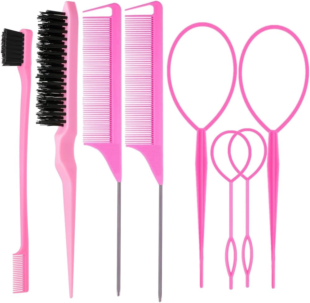 8Pcs Hair Brushes Set with 4Pcs Topsy Hair Tail Tools 1Pcs Bristle Teasing Hair Brush 1Pcs Edge C... | Amazon (US)
