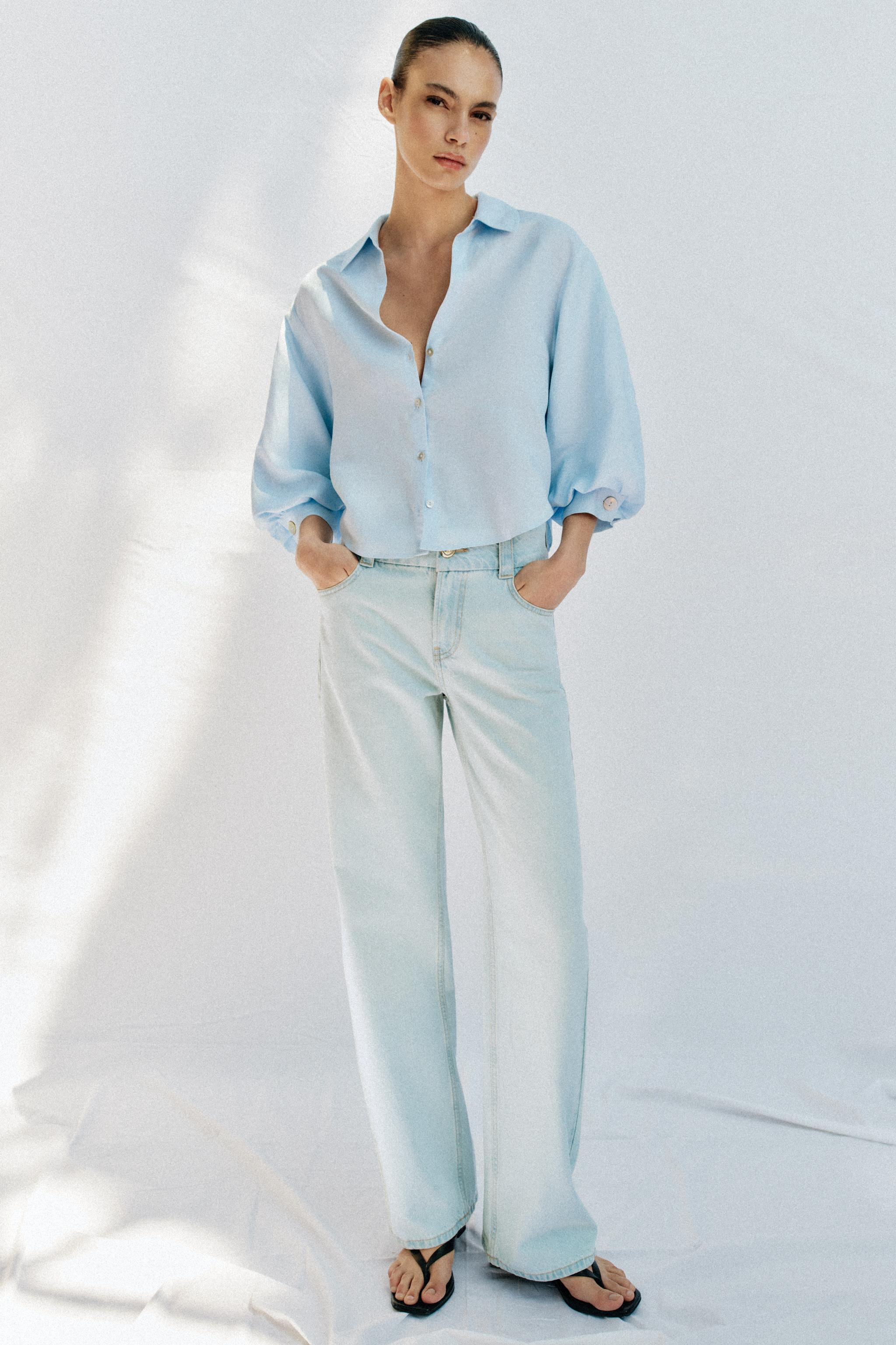LINEN BLEND PUFF SLEEVE SHIRT | Zara US