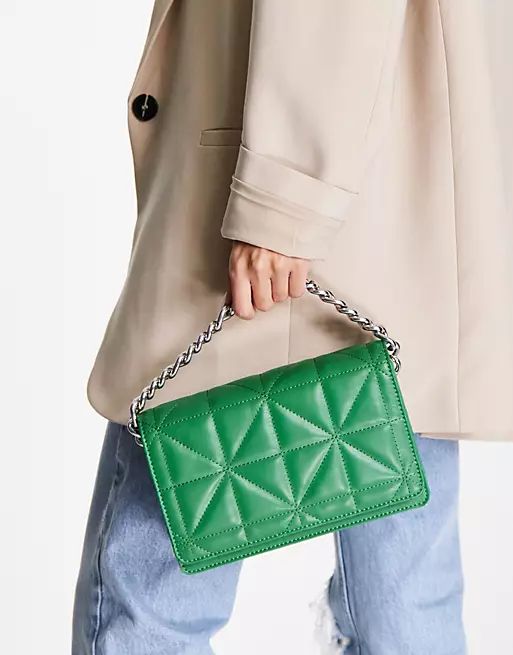 Topshop Cali quilted chain crossbody bag in green | ASOS (Global)