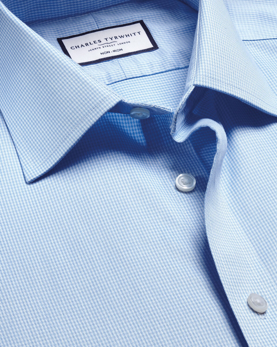Non-Iron Puppytooth Shirt - Sky Blue | Charles Tyrwhitt