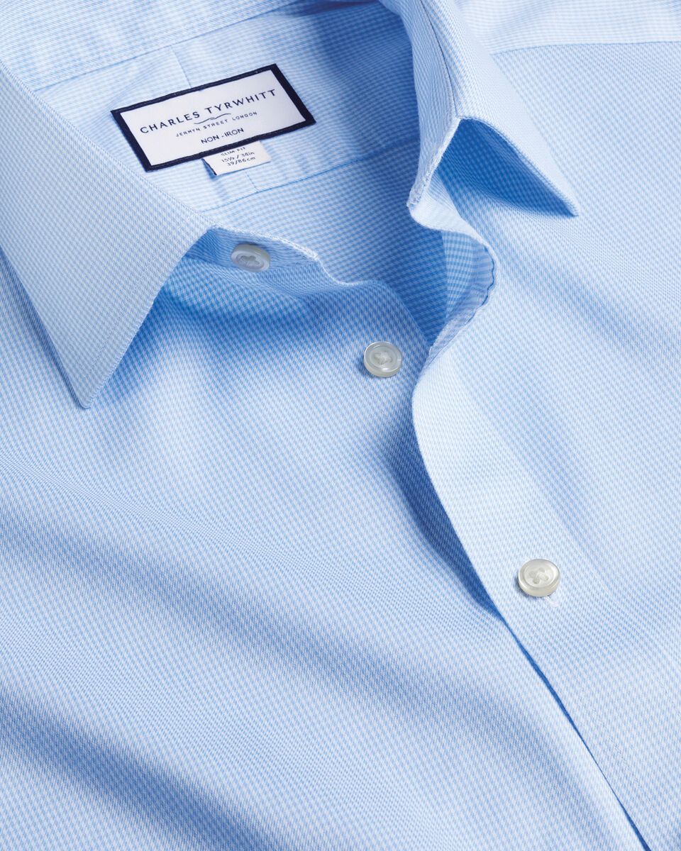 Non-Iron Puppytooth Shirt - Sky Blue | Charles Tyrwhitt