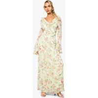 Womens Ruffle Floral Jacquard Chiffon Maxi Dress - Green - 12 | boohoo (US & Canada)