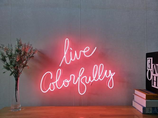 Live Colorfully Real Glass Neon Sign For Bedroom Garage Bar Man Cave Room Home Decor Handmade Art... | Amazon (US)