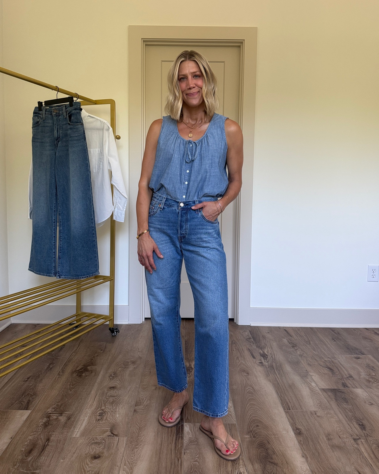 Wearing 25 jeans (sized down for closer fit), xs top 

@levi #levisltkpartner

#LTKootd #LTKOver40 #LTKSeasonal