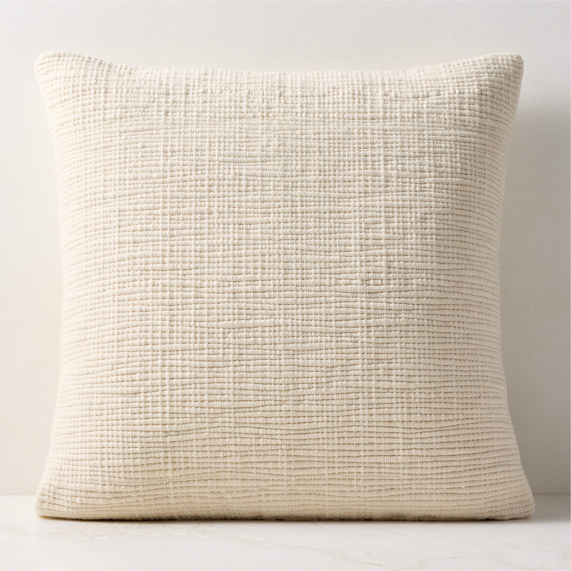 Monira Handwoven Warm White Chunky Wool and Cotton Throw Pillow with Down-Alternative Insert 23"x... | CB2