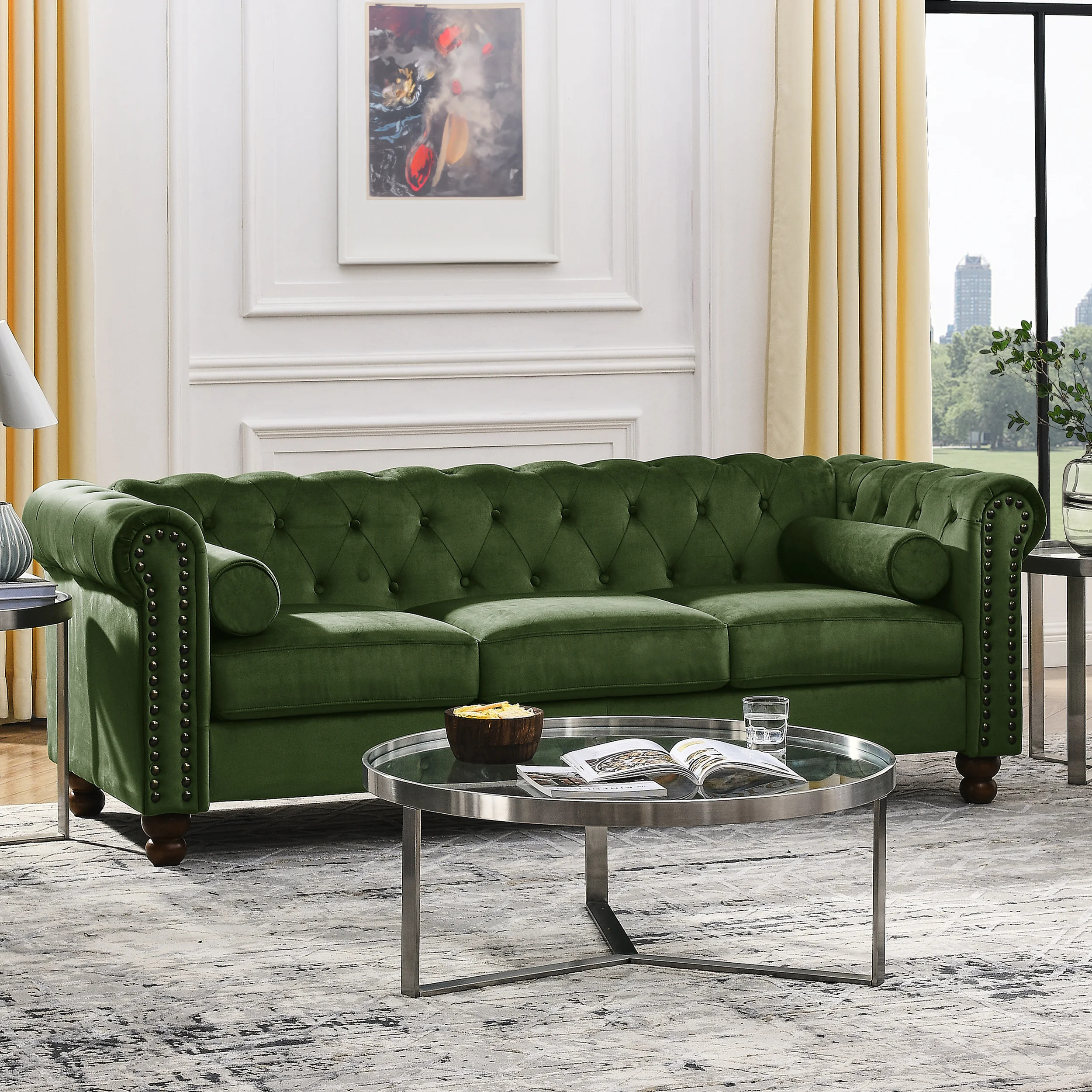 Jumal 79.8'' Velvet Rolled Arms Chesterfield Sofa | Wayfair North America