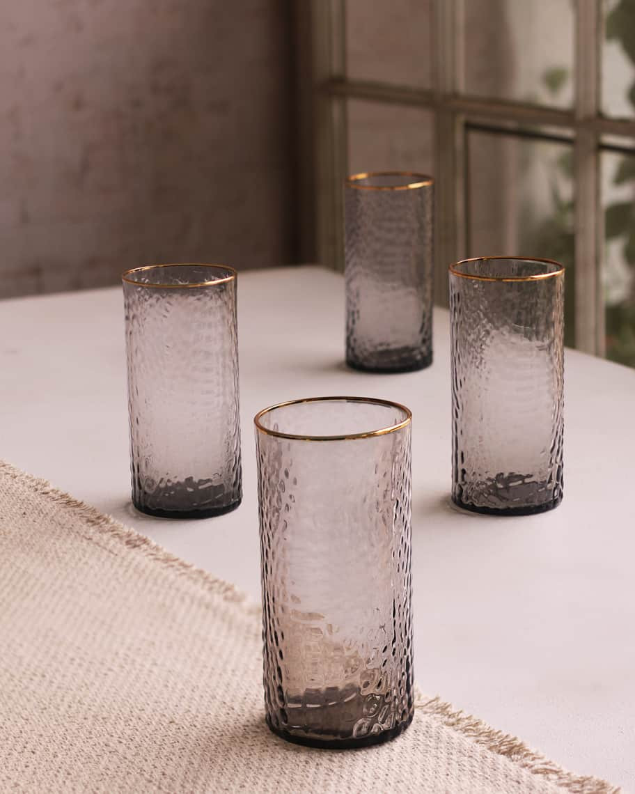 Beatriz Ball Glass Croc Smoke Highball with Gold Rim, Set of 4 | Neiman Marcus