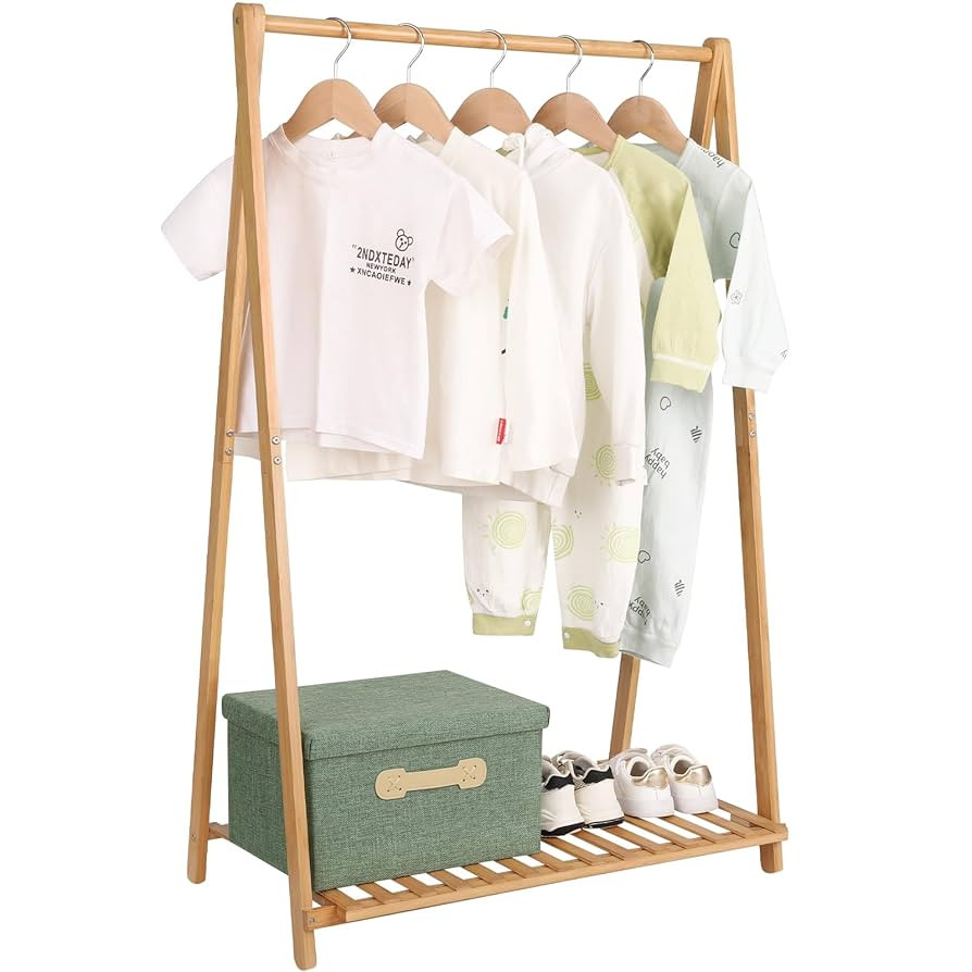Small Clothes Rack Kids Dress Up Storage for Playroom, Toddlers Bedroom, Bamboo Child Garment Rac... | Amazon (US)