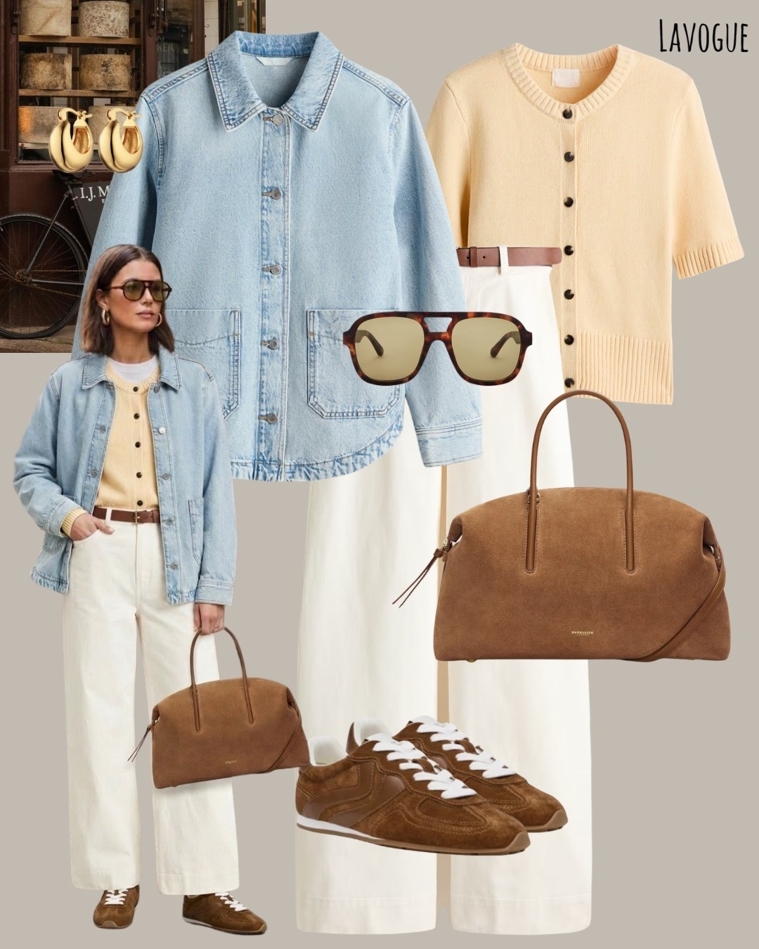 Easy spring layers 💛 Denim shacket over a light yellow cardigan with cream twill pants for a soft, neutral look. Finished with a tan suede bag and comfy sneakers. 

Shop the look below 👇🏼 

#LTKootd #LTKSeasonal #LTKWorkwear