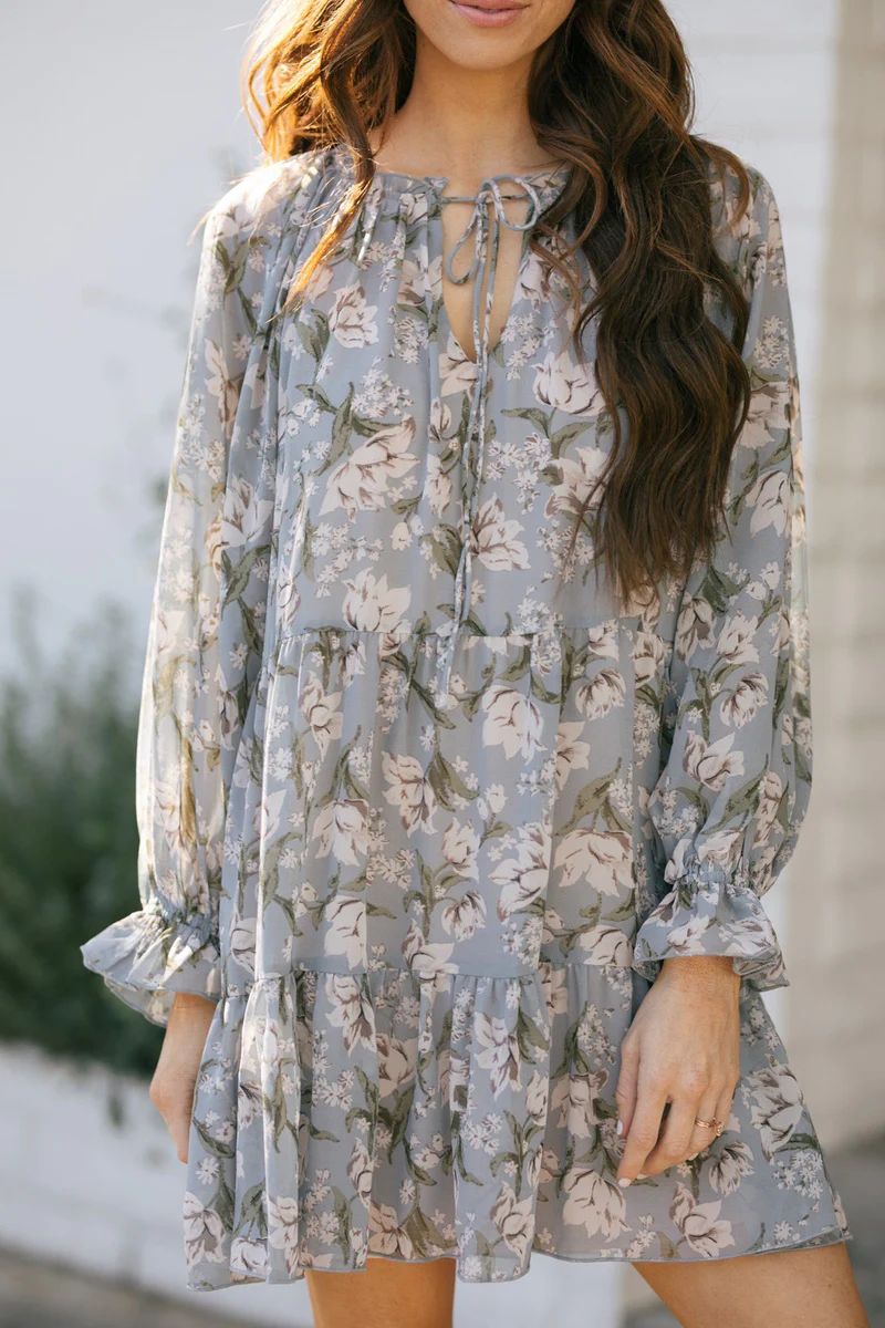 Eleanor Floral Long Sleeve Mini Dress | Morning Lavender