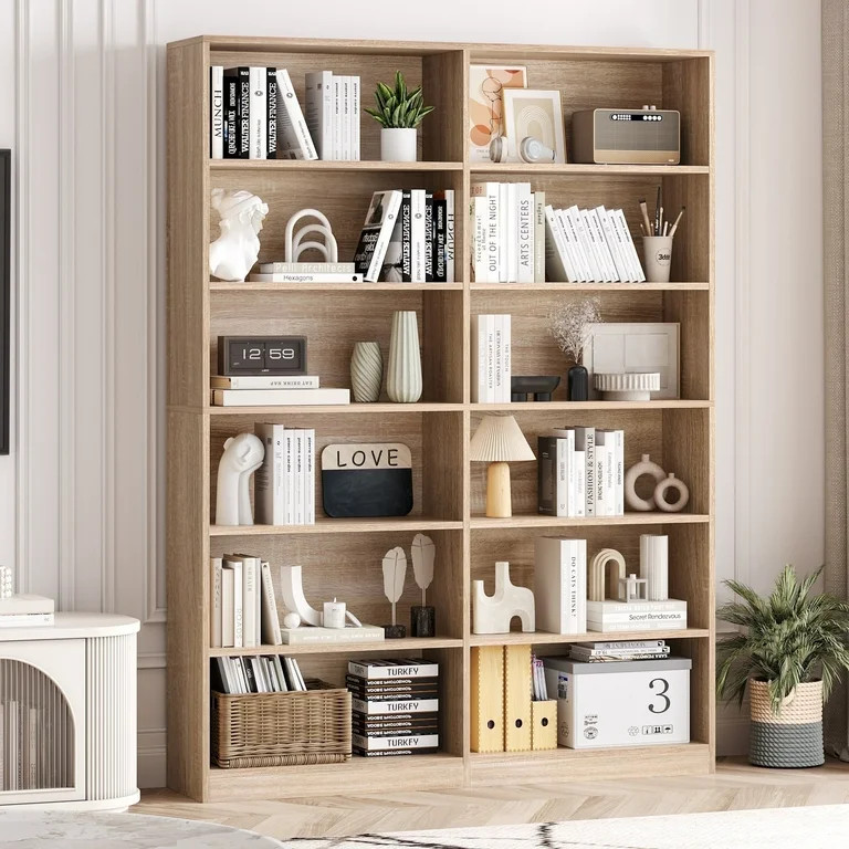 Homfa 74.3\u201d Double Wide 6-Tier Bookcase, Extra Large Wooden Freestanding Display Bookshelf f... | Walmart (US)