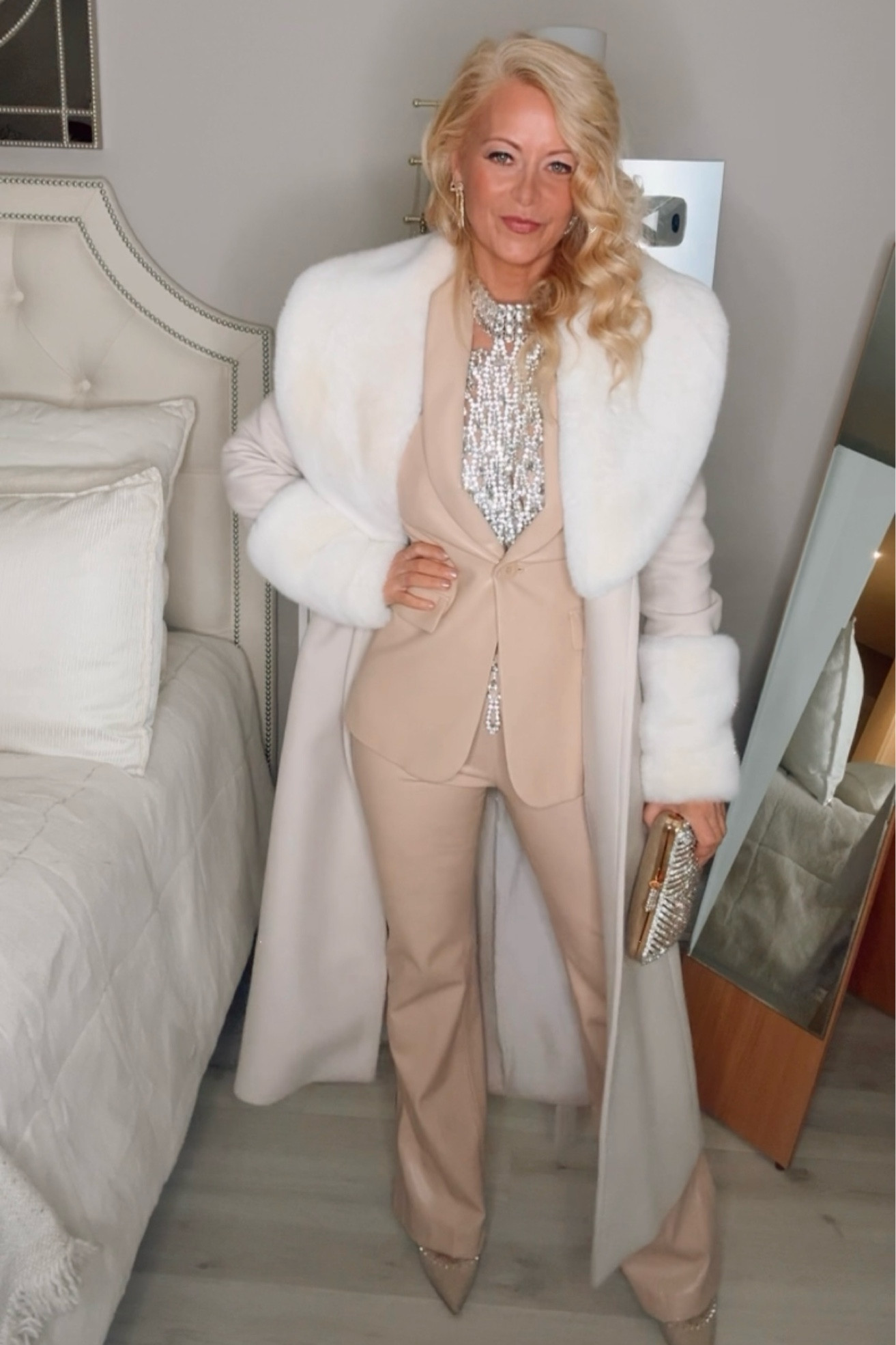 OOTD Inspo! Glam holiday outfit. 
Faux leather blazer, faux leather pants, faux leather suit, white faux fur coat, body necklace 



#LTKSeasonal #LTKOver40 #LTKHoliday