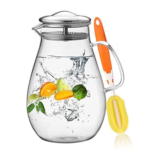 Artcome 65 Oz Large Heat Resistant Water Carafe with Stainless Steel Lid, Borosilicate Glass Beverag | Amazon (US)