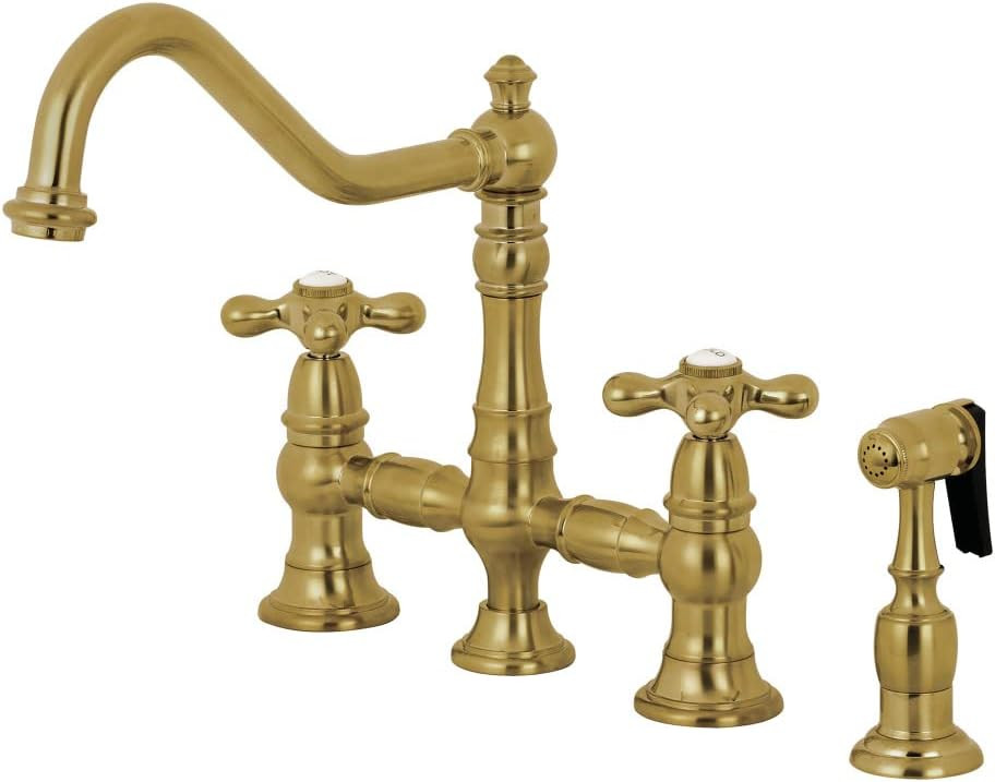 Kingston KS3277AXBS Bridge Kitchen Faucet with Brass Sprayer, Brushed Brass | Amazon (US)