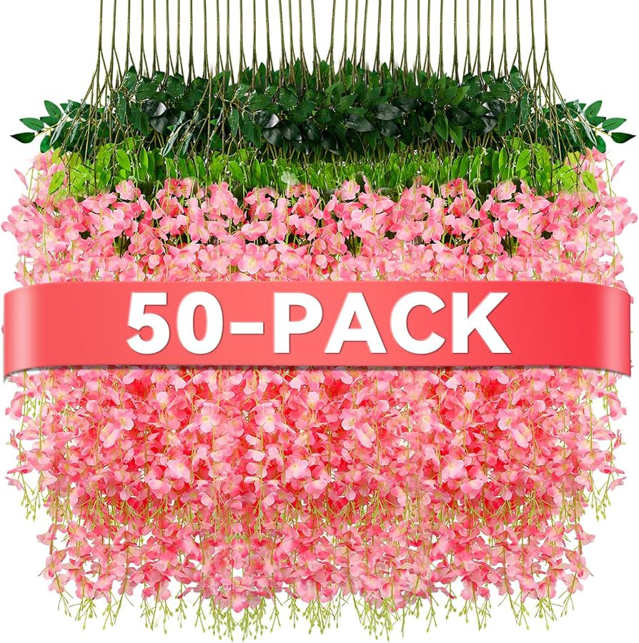 Alotiki Pink Wisteria Hanging Flowers, 50 Pack Fake Hanging Flowers | Amazon (US)