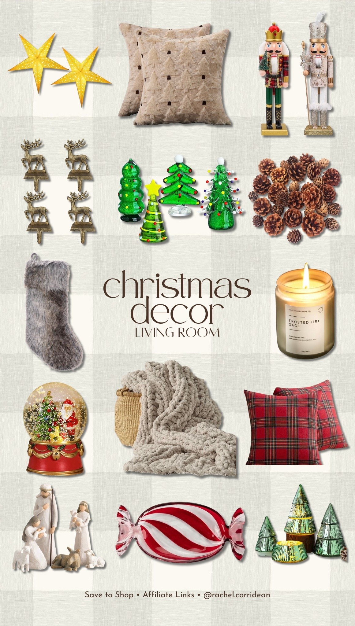 CHRISTMAS LIVING ROOM DECOR 🎄 

Make your living room feel like a Christmas movie with cozy textures, warm neutrals, and classic festive accents. Think knit stockings, flannel pillows, faux fur throws, mercury glass trees, pinecone fillers, nutcrackers, and candlelight. These simple additions instantly transform your space into a warm, nostalgic holiday moment. Perfect for creating that cozy-by-the-fire feeling, no matter your style. Save for inspo and shop the full board. 🎄✨

christmas living room decor, cozy holiday living room, classic christmas decorations, knit stockings, mercury glass trees, flannel pillows, warm neutral christmas decor, holiday home styling, christmas mantel ideas, festive living room inspiration


#LTKHome #LTKCyberWeek #LTKHoliday