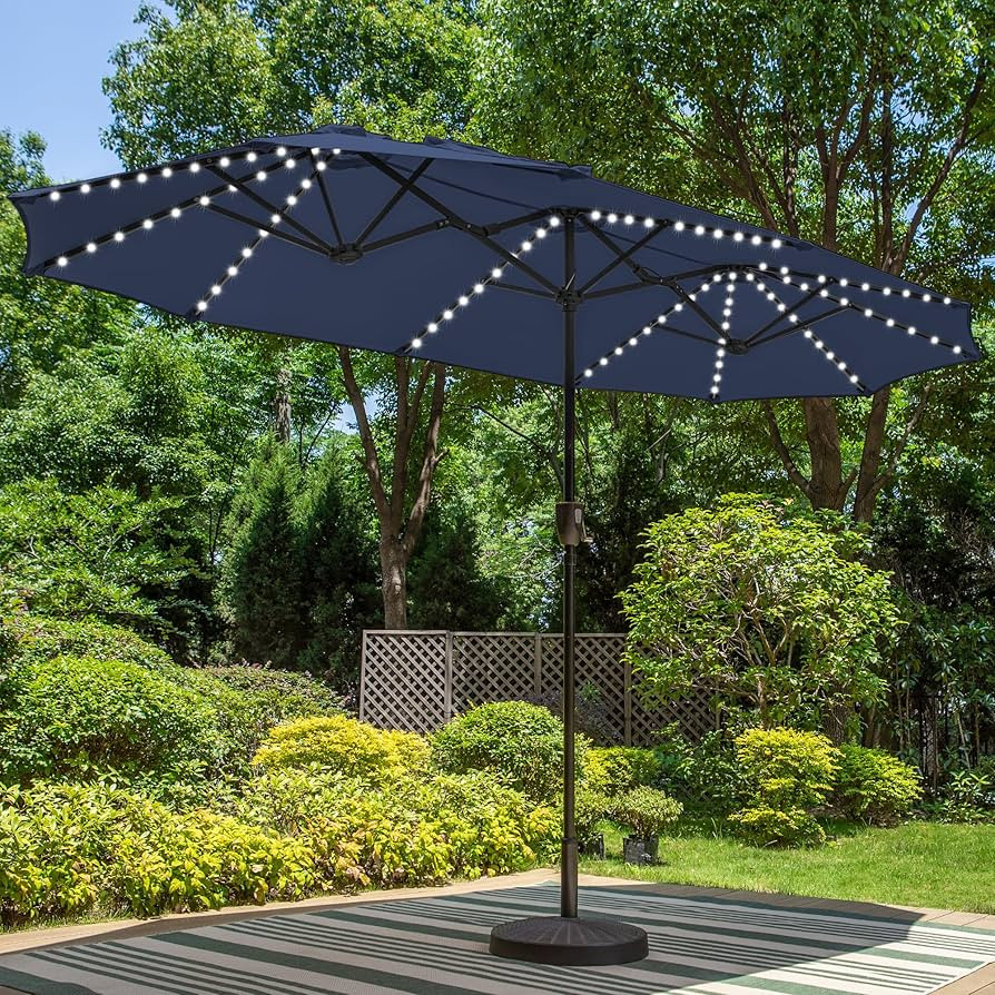 PHI VILLA 13ft Large Patio Umbrella with Solar Lights, Double-Sided Outdoor Market Rectangle Umbr... | Amazon (US)