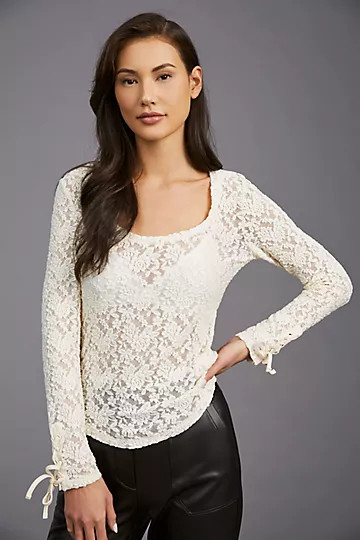 By Anthropologie Lace Scoop Neck Top | Anthropologie (US)