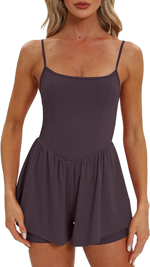 Beaully Women's Summer Sleeveless Athletic Rompers Spaghetti Strap Double Lined Shorts Jumpsuit O... | Amazon (US)