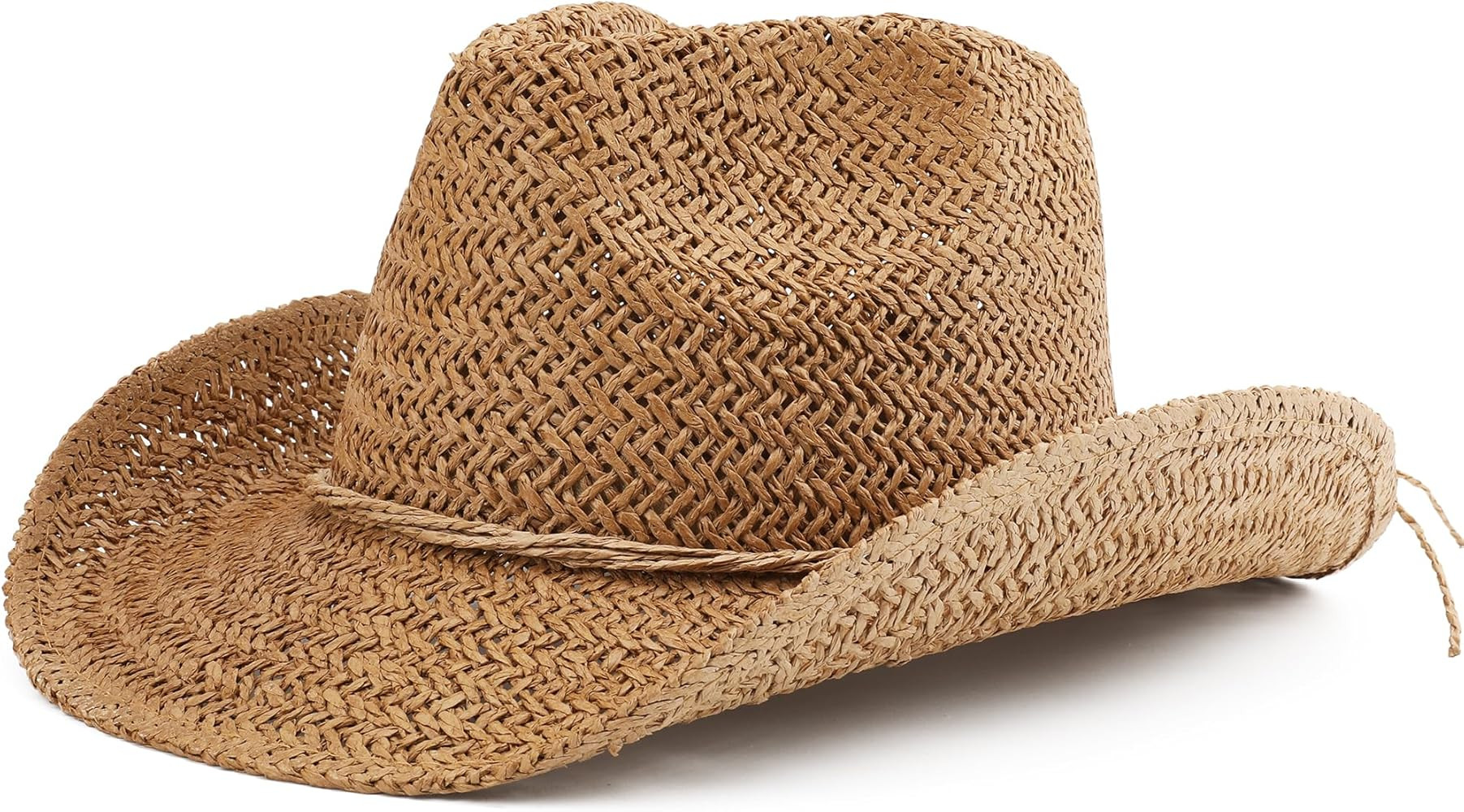 Straw Sun Beach Cowboy Hat for Women Short Brim Western Cowgirl Hat | Amazon (US)