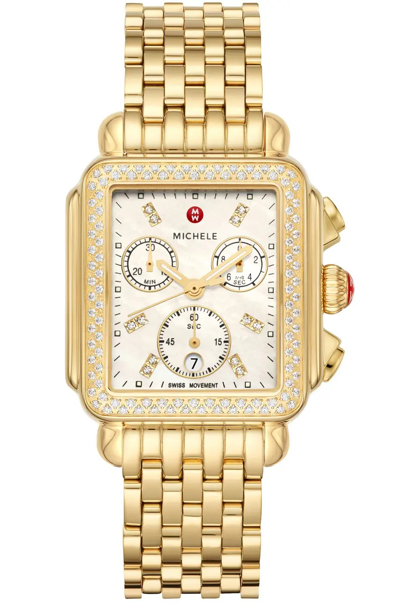 Deco Diamond Chronograph Watch Head & Bracelet, 33mm | Nordstrom