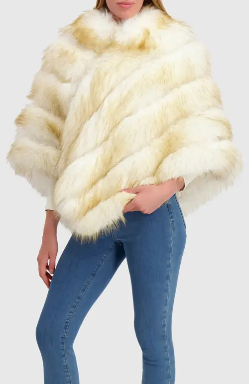 Lyla Grant Fur-Free Fox (Faux Fur) Poncho in White/gold at Nordstrom | Nordstrom