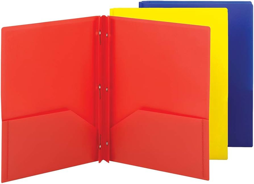 Smead Poly Two-Pocket Folder, Three-Hole Punch Prong Fasteners, Letter Size, Assorted Colors, 3 p... | Amazon (US)