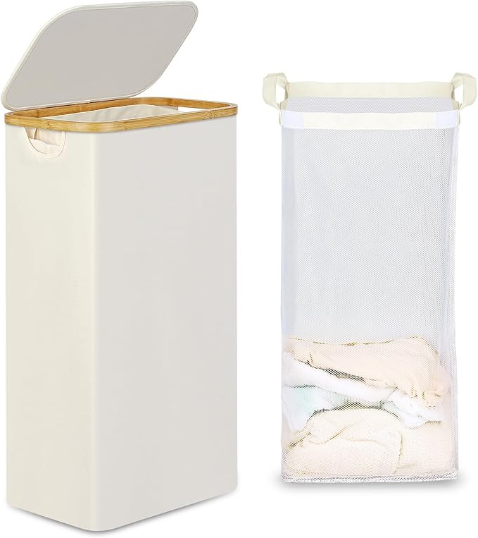 efluky Slim Laundry Basket with Lid, Narrow Laundry Hamper with Removable Bag, Skinny Dirty Cloth... | Amazon (US)